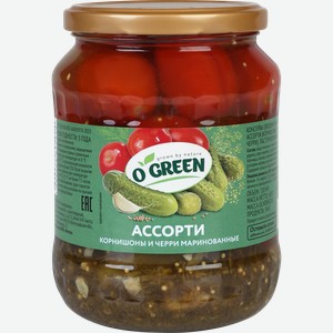 Ассорти маринованное O GREEN корнишоны и томаты черри, 720мл