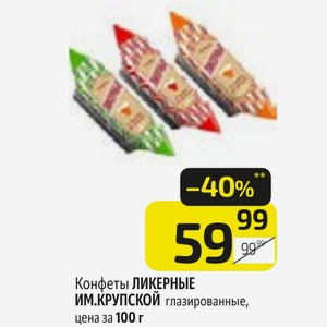 Конфеты ЛИКЕРНЫЕ ИМ. КРУПСКОЙ глазированные, цена за 100 г