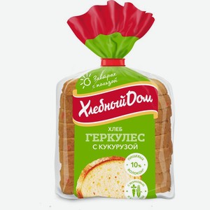 Хлеб Хлебный Дом Геркулес с кукурузой нарезка 255г, 255 г
