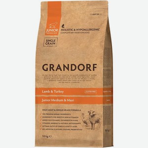 Корм сухой Grandorf с ягненком и индейкой для юниоров всех пород 10кг, 10 кг