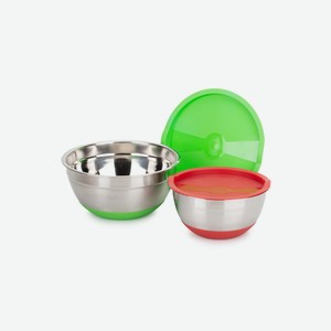 Набор стальных мисок MIX&STORE 2шт, 1.5л+2.4л с крышками, силиконовое дно