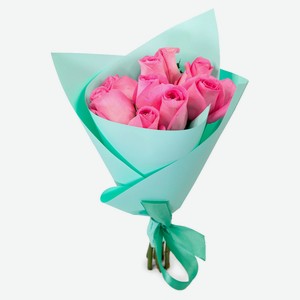 Букет живых срезанных цветов из 9 роз в упаковке в ассортименте h 40 см, 1 шт