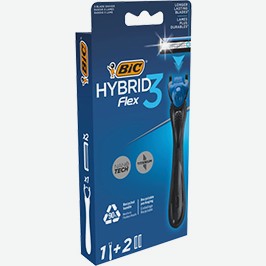 Бритва Бик Флекс 3 Гибрид, 3-лезвийная, 1 Станок + 2 Кассеты