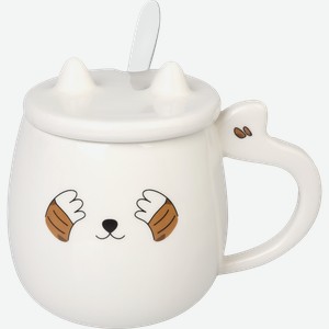 Кружка HOMECLUB Kitty, с ложкой, керамика, 420мл, Арт. LS-801