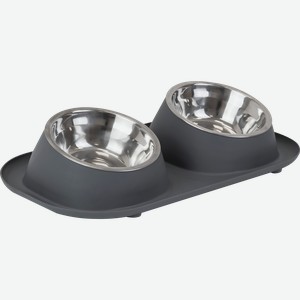 Кормушка для животных PAW WOW Двойная пластиковая с металлическими мисками